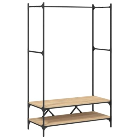 vidaXL Kleiderständer, Garderobe mit Ablagen, Freistehend Garderobenständer Kleiderstange, Standgarderobe Kleideraufbewahrung, Sonoma-Eiche Holzwerkstoff