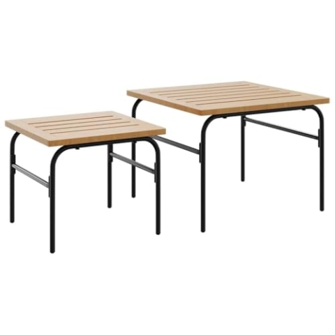 vidaXL Outdoor Satztische 2 STK., Satztisch mit Latten-Design Stahlgestell, Beistelltisch für Garten, Couchtisch, Braun Schwarz Stahl