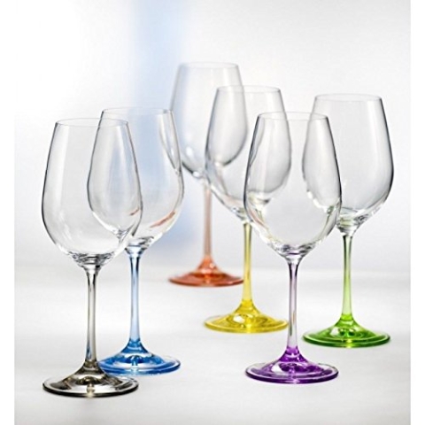 Bohemia Weingläser Kristall Gläser Model Rainbow 6 er Set gelb, grün, lila, blau grau, rose (Rotweingläser 6 x 550 ml)