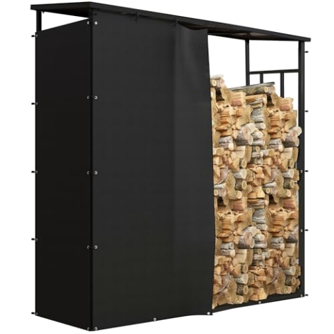 Outsunny Kaminholzregal 185 x 62 x 184 cm Brennholzregal mit wasserdichter Abdeckung, Feuerholzregal mit Dach, für Outdoor, Indoor, bis 2000 kg, Metall, Schwarz