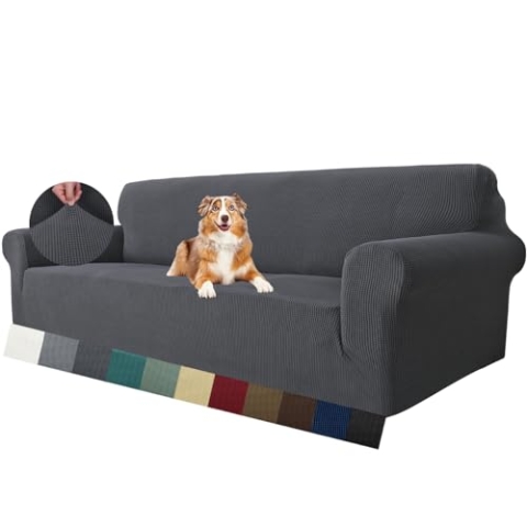 MAXIJIN Super Stretch Couch Bezug für 4-Sitzer Couch, extra große universelle Sofabezüge Jacquard Spandex Pet Dog Möbel Protector Fitted Couch Schonbezug (4 Sitzer, Grau)