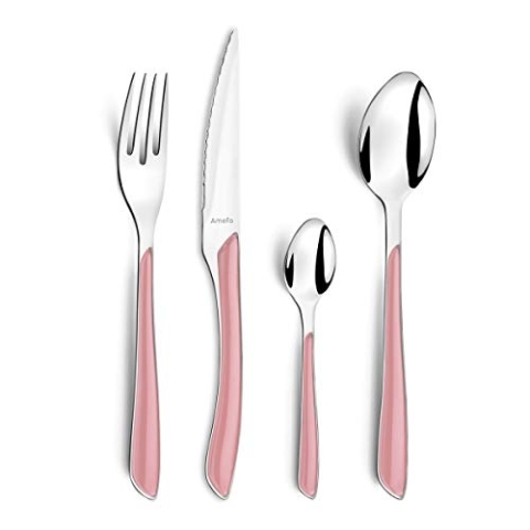 AMEFA - 24-teiliges Tafelbesteck für 6 Personen – Eclat Pastel – Edelstahl 18/0, glänzende Oberfläche – Rosa