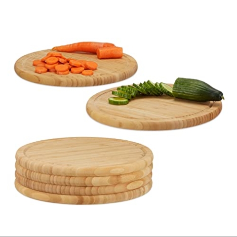 Relaxdays 12 x Frühstücksbrettchen, rund, Bambus, Ø 30 cm, Küchenbrett, pflegeleicht, natürlich, messerschonend, Brotbrett, Natur