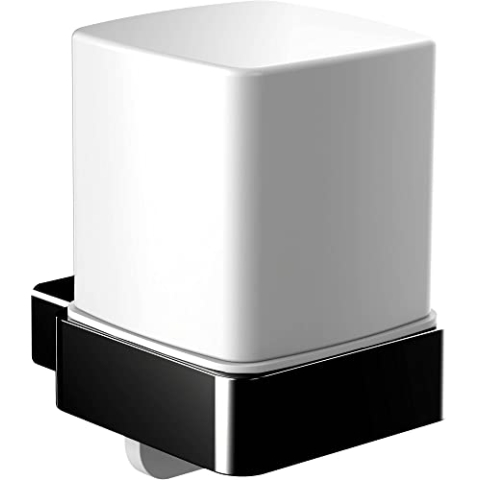emco LOFT Seifenspender zur Wandmontage, eleganter und kompakter Wandseifenspender aus Metall und Kristallglas, hochwertiger Flüssigseifenspender, matt schwarz und satiniert
