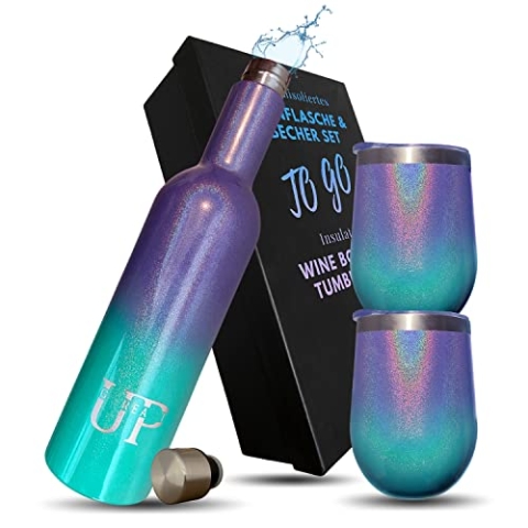 UP GREAT Edelstahl Thermosflasche mit Becher - 3erSet I Geschenkset Geburtstag Hochzeitstag I Wein Geschenk Set I Thermobecher I Geschenk für Mama Frauen Männer Kollegin