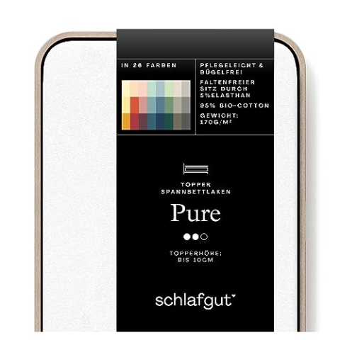 Schlafgut Pure Topper Spannbettlaken 120x200cm bis 130x220cm Full-White, Spannbetttuch aus weicher Biobaumwolle