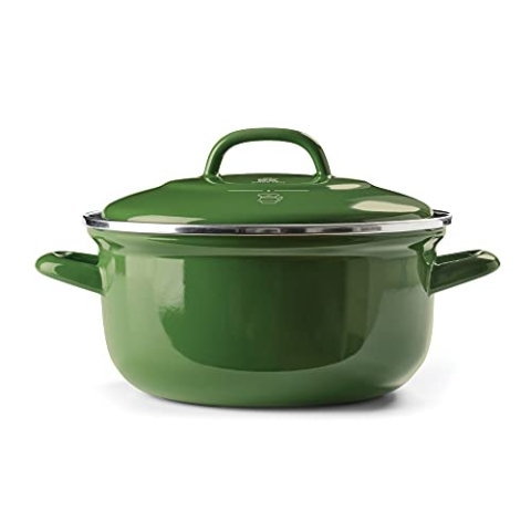 BK Indigo Holländisches Erbe Runde Deutsche Emaillierte Kasserolle mit Deckel mit PFAS-Freier Keramischer Antihaftbeschichtung, 26 cm/5,2 Liter, Induktion, Spülmaschinenfest, Backofenfest, Grün