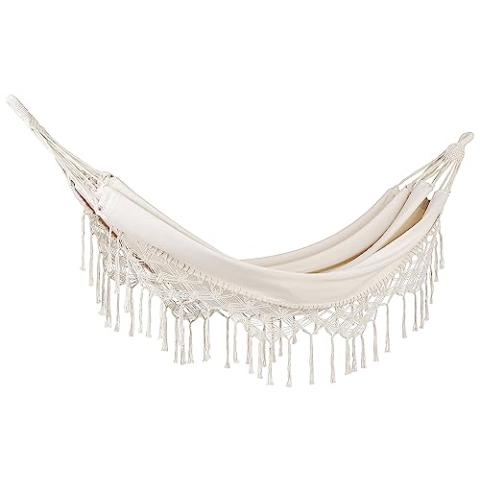 Beliani Romantische Hängematte beige Baumwolle/Polyester mit Fransen handgewebt Rocca
