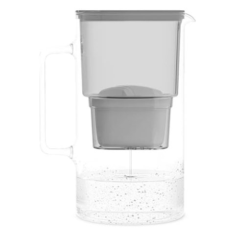 Wessper Wasserfilterkanne aus Glas 3L Kartuschen Ersatz für Dafi Unimax Aquaphor A5 BRITA Maxtra+ PHILIPS AWP212/10, Inklusive 1 Wasserfilter-Kartusche, Reduziert Kalk und Chlor, Grau