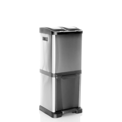 hjh OFFICE Mülleimer 3 Fächer 32 L CLEAN VII Metall Mülltrennsystem, 2X 8L + 1x 16L, universell einsetzbar, Silber, 741100
