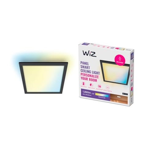 WiZ Panel Deckenleuchte Tunable White, dimmbar, 1000lm, 300 x 300 mm, warm- bis kaltweiß, quadratisch, smarte Steuerung per App/Stimme über WLAN, schwarz