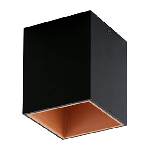 EGLO LED Deckenleuchte Polasso, Vintage Deckenlampe, Aufbaulampe aus Metall in Schwarz und Gold, 10x10 cm