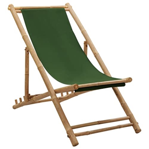 vidaXL Liegestuhl Klappbar Strandliege Sonnenliege Gartenliege Klappstuhl Campingstuhl Faltliege Liege Strandstuhl Bambus Segeltuch Grün