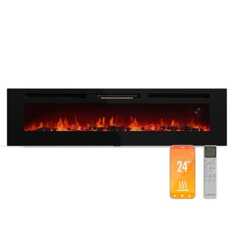 Klarstein Galeras Smart Elektrokamin - 1800 W Heizleistung, Realistische LED-Flammen, App & Fernbedienung, Einstellbare Farben & Helligkeit, Überhitzungsschutz, Wandkamin Elektrisch