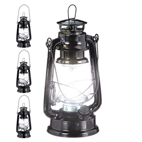 Relaxdays 4 x Sturmlaterne LED, Retro Sturmlampe als Fensterdeko oder elektrische Gartenlaterne, batteriebetrieben, schwarz