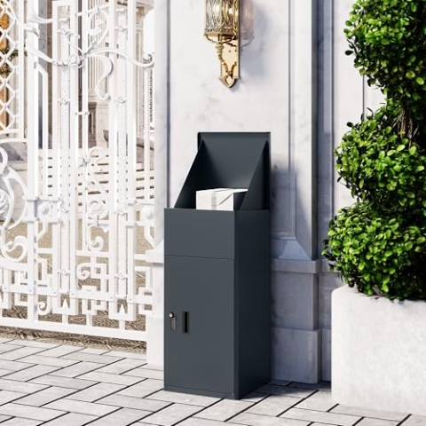 VEEHAUS Paketbriefkasten Schwarz Groß Briefkasten Verzinktes Blech Paketbox Draussen Groß XL Und Postbox Für Pakete Briefkasten Mit Paketfach (Lukke, Anthrazit)