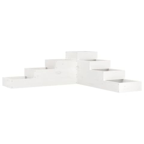 vidaXL Pflanzentreppe, L-Form Blumentreppe Blumenständer, Pflanzkübel mit 4 Stufen, Pflanzkasten Pflanzgefäß Blumenbank, Weiß Massivholz Kiefer