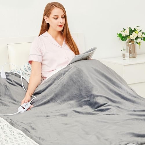 Mia&Coco Heizdecke mit Abschaltautomatik, 10 Heizstufen Up-to-9 Stunden Auto-Off-Timer Überhitzungsschutz, Elektrische Wärmedecke Bett Wärme Decke ETL-Zertifiziert für Home & Office Flanell Waschbar
