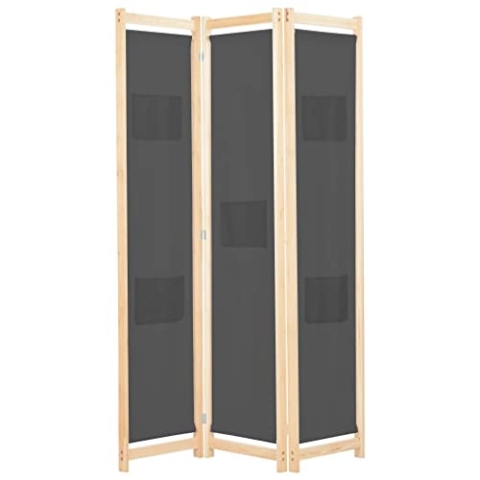 vidaXL Holz Raumteiler 3-TLG. Paravent Trennwand Umkleide Sichtschutz Spanische Wand Raumtrenner Stellwand Grau 120x170x4 cm Stoff Klappbar Platzsparend