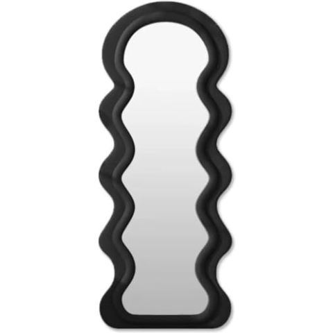 SensaHome Wavy gepolsterter Standspiegel – Ganzkörperspiegel Wildledersamt – 60 x 160 – Schwarz