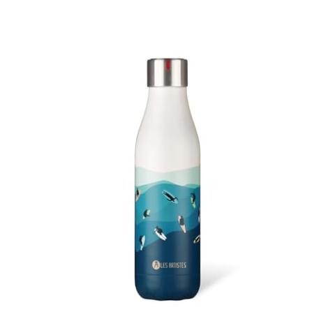 LES ARTISTES Paris A-4308 Bottle'Up Thermosflasche, 500 ml, BPA-frei, wiederverwendbar, hält 12h heiß und 24h kalt, Edelstahl, Surf-Design