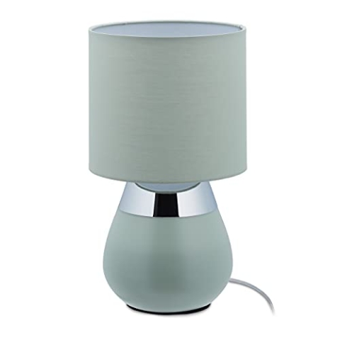Relaxdays Nachttischlampe Touch, E14-Fassung, indirektes Licht, ovale Tischlampe mit Lampenschirm. HxD: 32 x 18 cm, grün