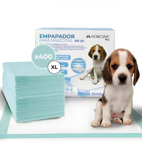 Mobiclinic® Pets, Pack 400, Welpen unterlagen, XL, 56x56 cm, 6 Schichten, Ultraabsorbierend, Europäische Marke, Hygieneunterlage, , Inkontinenzunterlage einweg, Tiertraining, Katzen