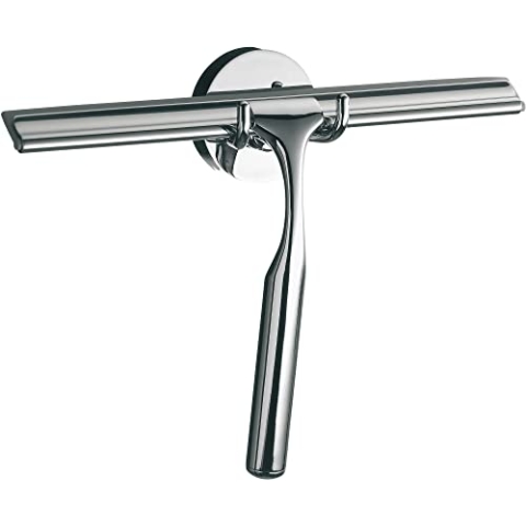 Emco SYSTEM2 Duschwischer mit Halterung, Duschabzieher aus Metall zur Wandmontage, stilvoller Glasabzieher für eine streifenfreie Dusche, chromfarben, Chrom