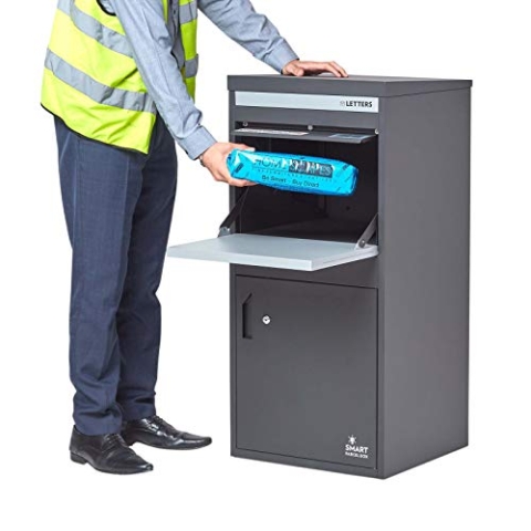 SMART PARCEL BOX Paketbox draußen, Standbriefkasten mit Paketfach, Paketbriefkasten große Pakete XXL, Postbox für Pakete Outdoor, Paketkasten Entnahme hinten & vorne, Stahl rostfrei, grau