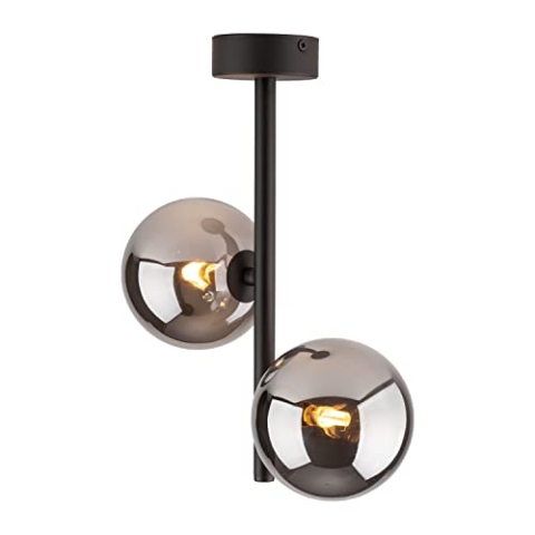 Licht-Erlebnisse Deckenleuchte Kugelschirm H: 34 cm Grau Schwarz Glas Metall Deckenlampe Wohnzimmer Esszimmer