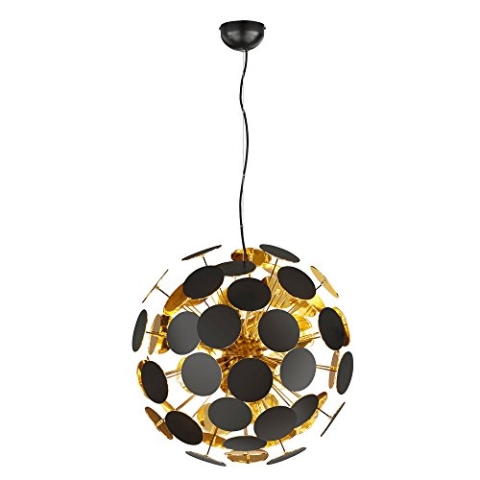 Trio Leuchten Pendelleuchte Discalgo 309900632, Metall/Kunststoff Schwarz matt/Goldfarbig, exkl. 6x E14, 54 x 54 x 150 cm