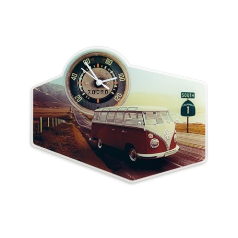 BRISA VW Collection - Volkswagen Retro-Vintage Wand-Quarz-Uhr aus Acrylglas im T1 Bulli Bus (Highway 1/Bunt)