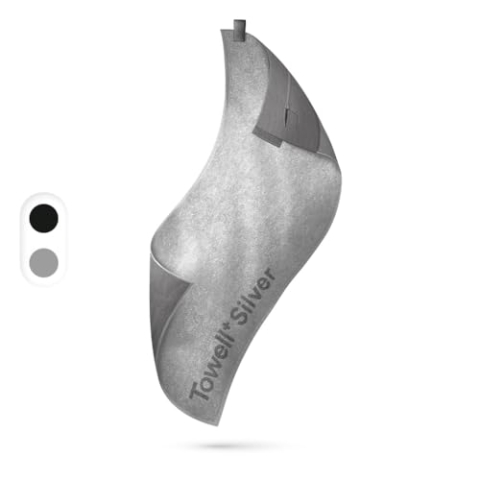 STRYVE Sporthandtuch – Das Original – Towell+ Silver – Silver Grey – 105 x 42,5 cm – Magnetclip & Rutschschutz – Antibakterielles & Geruchshemmendes Sporthandtuch – Ideales Handtuch fürs Gym