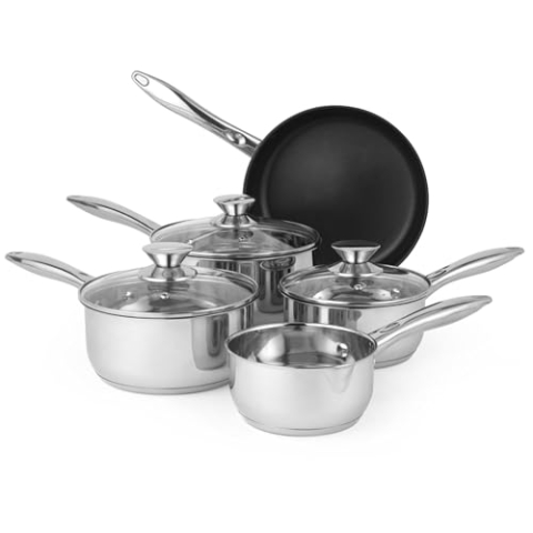 Russell Hobbs BW06572 Bratpfannen Kochtopf set - mit Glasdeckel, 5-teiliges induktions Kochgeschirr-Set, Topfset 16/18/20cm Pfannen,14cm Milchpfanne, 24cm Bratpfanne, Antihaft pfanneset
