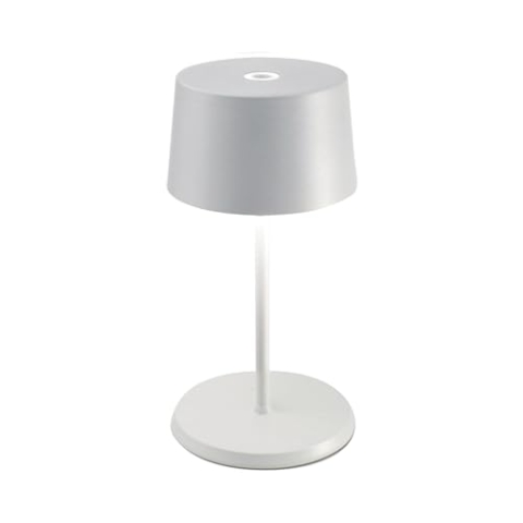 Zafferano, Olivia Mini Lampe, Tragbare und Wiederaufladbare Tischlampe mit Touch Control, Geeignet für Wohnzimmer und Außenbereich, Dimmer, 2200-3000 K, Höhe 22 cm, Farbe Weiß