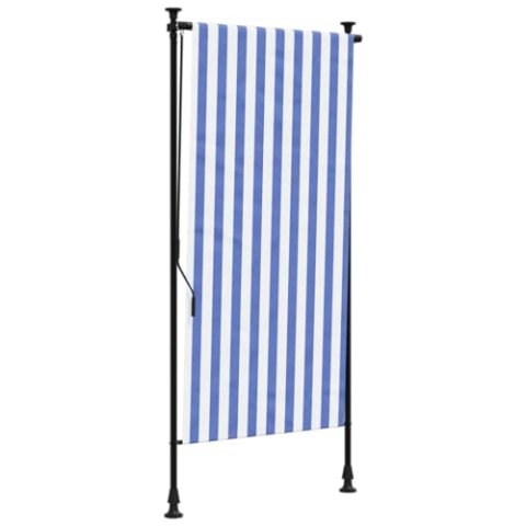 vidaXL Außenrollo, Senkrechtmarkise mit Kurbel, Einziehbar Sichtschutz für Terrasse Balkon, Sonnenschutzrollo, Blau Weiß 100x270cm Stoff Stahl