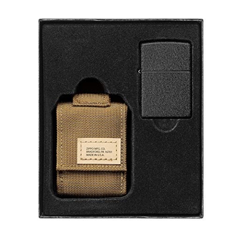 Zippo Unisex's Coyote Tactical Pouch and Black Crackle Windproof Lighter Gift Set, Tan, One Size