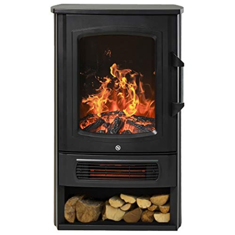 HOMCOM Elektrokamin E-Kamin mit Flammeneffekt Thermostat Kaminofen 1000 W/2000 W, 20–25 qm, Schwarz 44,5x32,1x74 cm