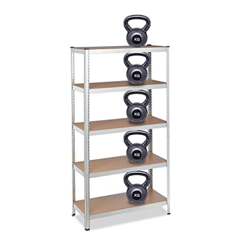Relaxdays 2 x Schwerlastregal, HBT: 180x90x45 cm, Traglast: 1325kg, 5 Ebenen, Speisekammer, Keller & Garage, Stahl, MDF, verzinkt