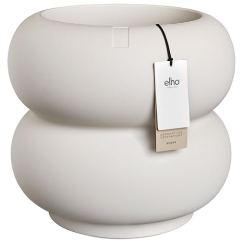elho Amber Roll Low 43 - Blumentopf für Innen und Außen - 100% Recyceltem Plastik - Ø 43 x H 40 cm - Weiß/Leinenweiß