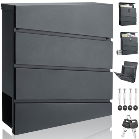 MONZANA® XXL Briefkasten Postkasten mit Zeitungsfach abschließbar 2 Schlüssel Montagematerial Stahl modern einfache Montage Zeitungsrolle Wandbriefkasten Anthrazit