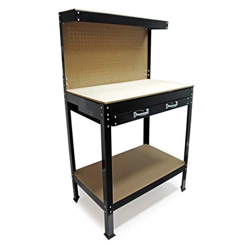 Wiltec Werkbank 1200 x 600 x 1600 mm mit Lochwand, Werkzeugbank mit Stahlrahmen, Arbeitstisch mit Arbeitsplatte aus MDF, Hobelbank mit Aufhängehaken