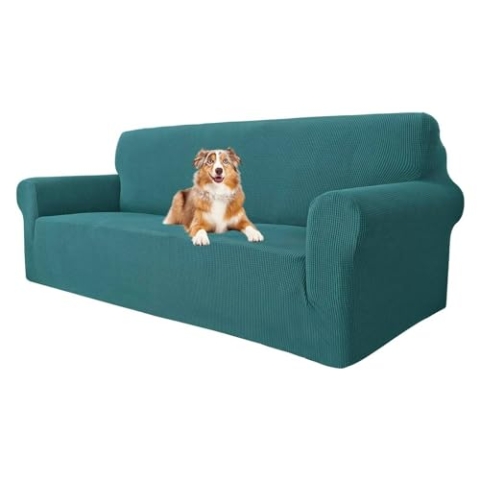 MAXIJIN Super Stretch Couch Bezug für 3-Sitzer Couch, 1-teilige Universal-Sofabezüge Wohnzimmer Jacquard Spandex Möbelschutz Hunde Haustierfreundliche Couch Schonbezug (3 Sitzer, Schwarzgrün)
