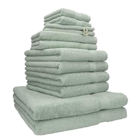 Betz Premium 12er Frottier Handtuch-Set - 2 Liegetücher - 4 Handtücher - 2 Gästetücher - 2 Seiftücher - 2 Waschhandschuhe - heugrün