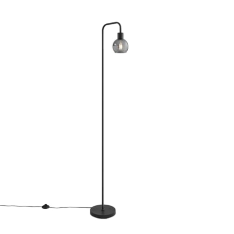 Qazqa - Art Deco Art Deco Stehleuchte I Stehlampe I Standleuchte I Lampe I Leuchte schwarz mit Rauchglas - Vidro I Wohnzimmer I Schlafzimmer - Länglich - LED geeignet E27