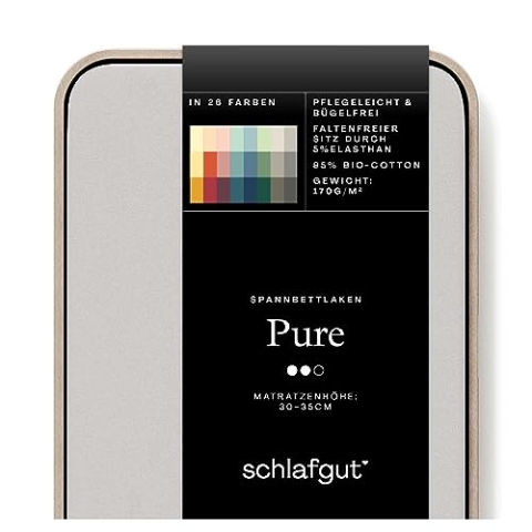 Schlafgut Pure Spannbettlaken 140x200cm bis 160x220cm - 95% Biobaumwolle, 5% Elasthan, Oeko-TEX Zertifiziert, Grey Light, Matratzenhöhe bis 35cm