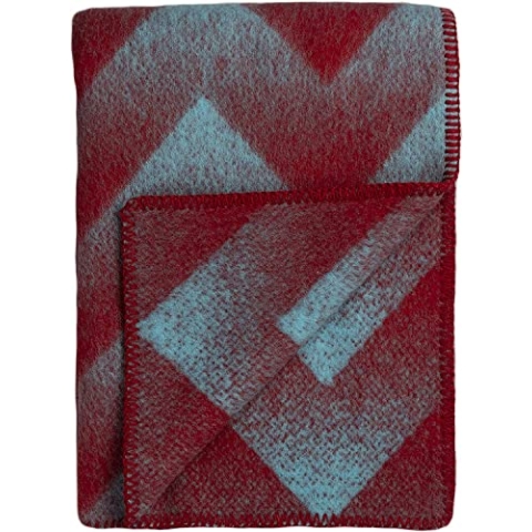 RØROS TWEED Lynild - Wolldecke aus norwegischer Lammwolle - Design von Andersson & Voll - Deckenmaße: 135 x 200 cm (1452 - Red/Blue, 135 x 200 cm)