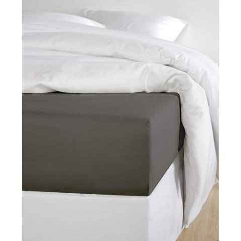De Witte Lietaer Olivia Spannbettlaken, Baumwoll-Satin, Dunkelgrau/Ebony, 180 x 200 cm, Höhe 30 cm