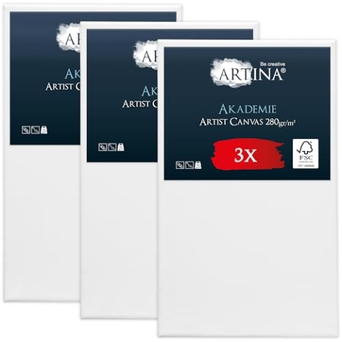 Keilrahmen Leinwand zum Bemalen 60x100 cm – Artina FSC® 3er Set Leinwand Keilrahmen Leinwände für Acrylfarben Canvas 100% Baumwolle – bespannte Keilrahmen Leinwände zum malen Acryl Leinwand Rahmen