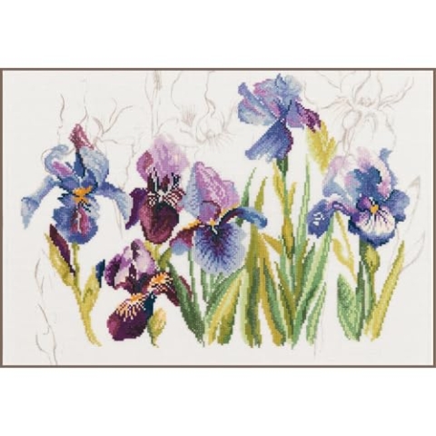 Lanarte Kreuzstich Stickpackungen Gezählter Kreuzstichbilder Set 3 BLAUE IRIS Wanddekoration Handarbeit Set für Erwachsene 40 x 28 cm DIY Deko Bastelset Handwerker Kreative Geschenkset